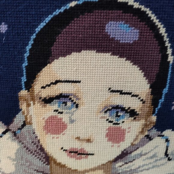 Vintage Large Crewel Needlepoint Pierrot 23"x27" - Picture 2 of 15